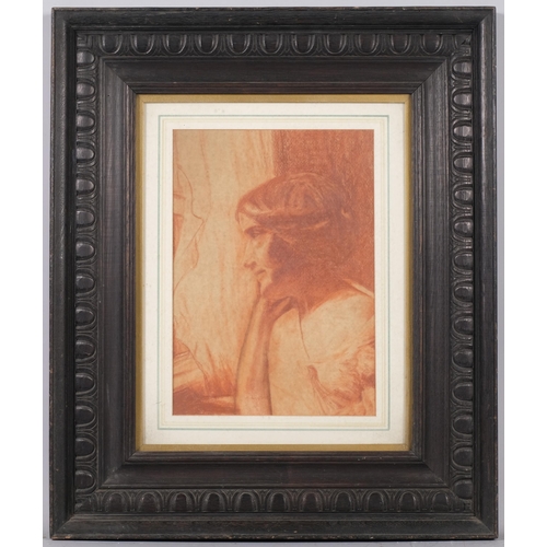 871 - Woman by a window, early 20th century sanguine chalk on paper, unsigned, 30cm x 21cm, framed