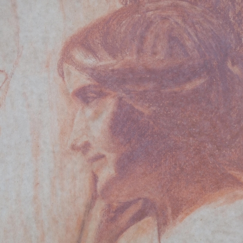 871 - Woman by a window, early 20th century sanguine chalk on paper, unsigned, 30cm x 21cm, framed