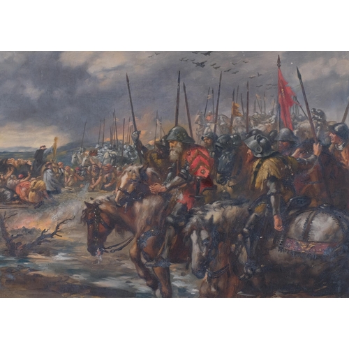 876 - After Sir John Gilbert, morning before Agincourt, original book illustration, oil on board, image 25... 