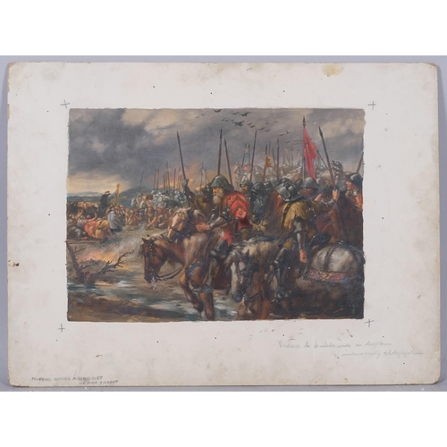 876 - After Sir John Gilbert, morning before Agincourt, original book illustration, oil on board, image 25... 