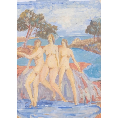 881 - Style of Augustus John, pair of gouache paintings, Classical nudes, circa 1930s, unsigned, 25cm x 19... 