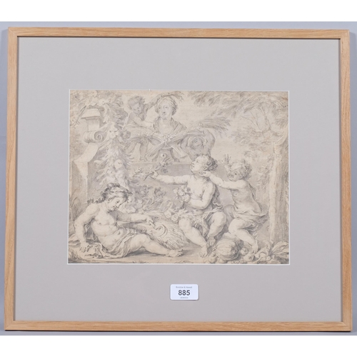 885 - Flemish School, circa 1800, Classical cherubs, watercolour En Grisaille, unsigned, 24cm x 30cm, fram... 