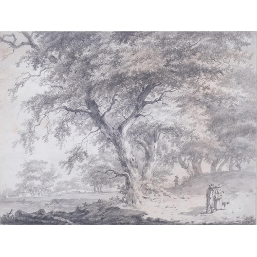 887 - Herman van Brussel (1763 - 1815), wooded landscape with figures, black chalk with black and grey was... 