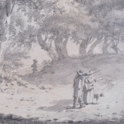 887 - Herman van Brussel (1763 - 1815), wooded landscape with figures, black chalk with black and grey was... 