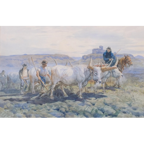 888 - Henry Enrico Coleman (1846 - 1911), farm workers near Rome, watercolour, 35cm x 52cm, framed