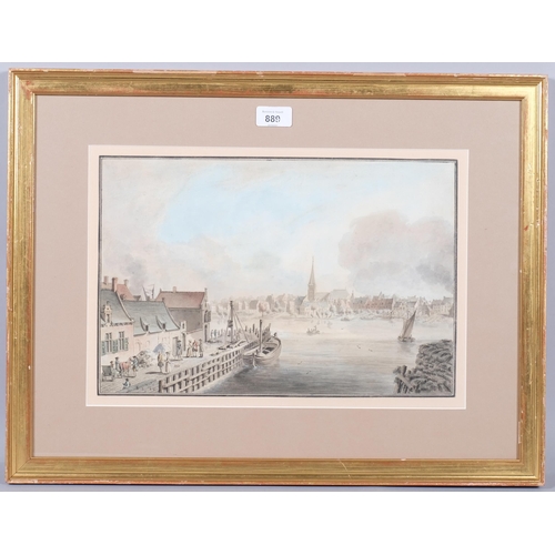 889 - 18th century Dutch School, river landscape Holland, watercolour, unsigned, 25cm x 38cm, framed, prov... 