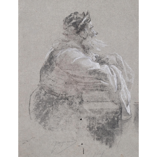 892 - 19th century Continental School, portrait of a man, charcoal/chalk on grey paper, indistinctly signe... 