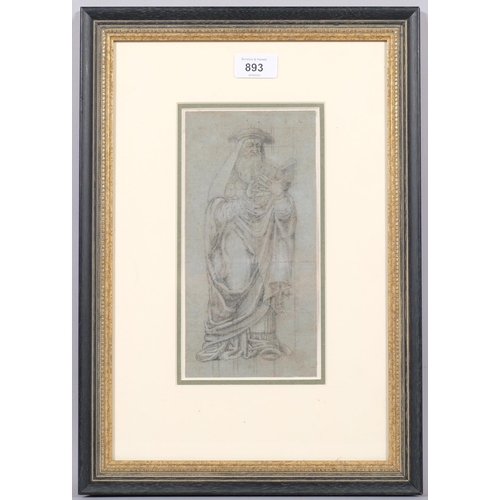 893 - Old Master style Classical study of a scholar, pencil/chalk on paper, unsigned, 23cm x 11.5cm, frame... 