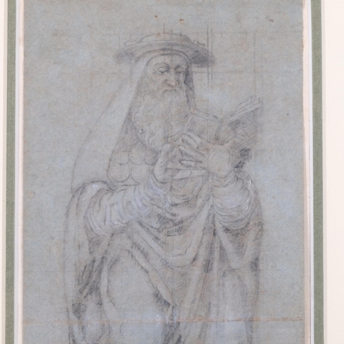 893 - Old Master style Classical study of a scholar, pencil/chalk on paper, unsigned, 23cm x 11.5cm, frame... 