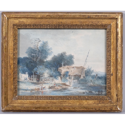 894 - Louis-Gabriel Moreau (1740 - 1806), river landscape, watercolour, 17cm x 23cm, framed, provenance: C... 