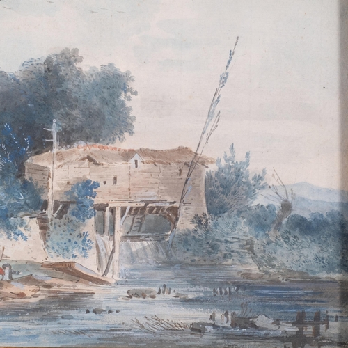 894 - Louis-Gabriel Moreau (1740 - 1806), river landscape, watercolour, 17cm x 23cm, framed, provenance: C... 