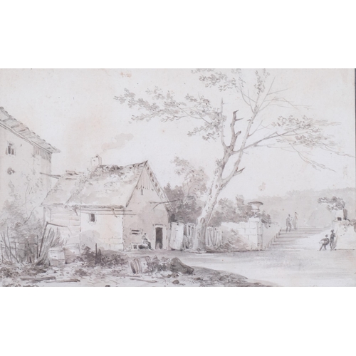 895 - Louis-Gabriel Moreau (1740 - 1806), Continental buildings, monochrome watercolour, 1792, 15.5cm x 25... 