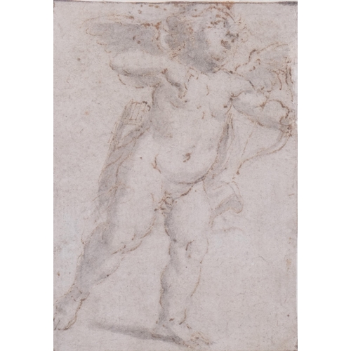 896 - 17th century Italian School, study of Eros, ink/wash on paper, 8cm x 6cm, framed