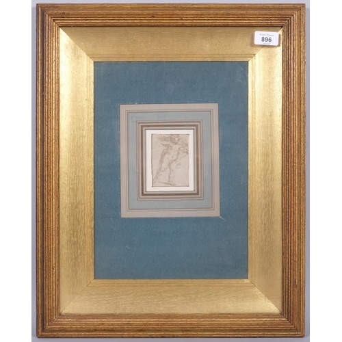 896 - 17th century Italian School, study of Eros, ink/wash on paper, 8cm x 6cm, framed