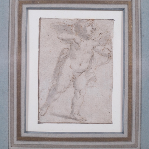 896 - 17th century Italian School, study of Eros, ink/wash on paper, 8cm x 6cm, framed