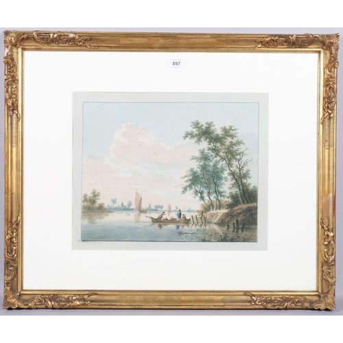 897 - Nicolas Wicart (1748 - 1815), pair of river landscapes, watercolour, 30cm x 37cm, framed