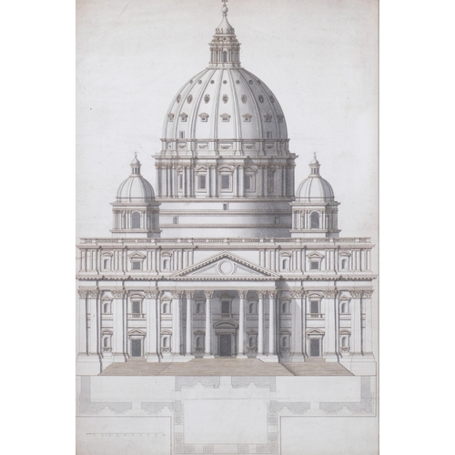 898 - 18th century Italian School, view of a facade of St Peter's Rome, pen ink and colour wash, label ver... 