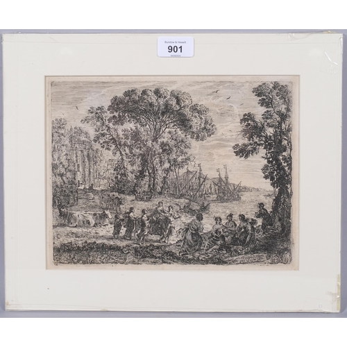 901 - Claude Lorrain (1600 - 1682), The Rape of Europa, engraving, plate 20cm x 26cm, mounted