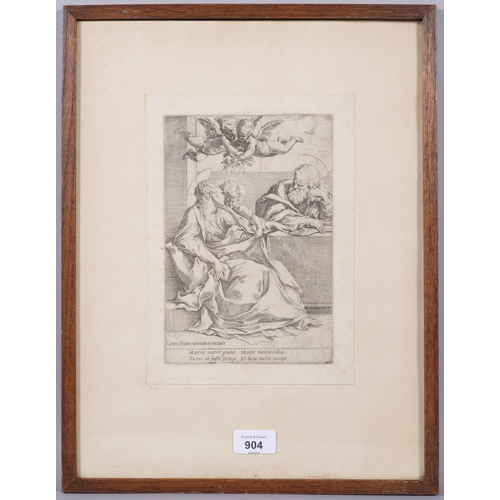 904 - Guido Reni (1575 - 1642), the Holy Family with 2 angels, etching, circa 1610, plate 22.5cm x 15cm, s... 