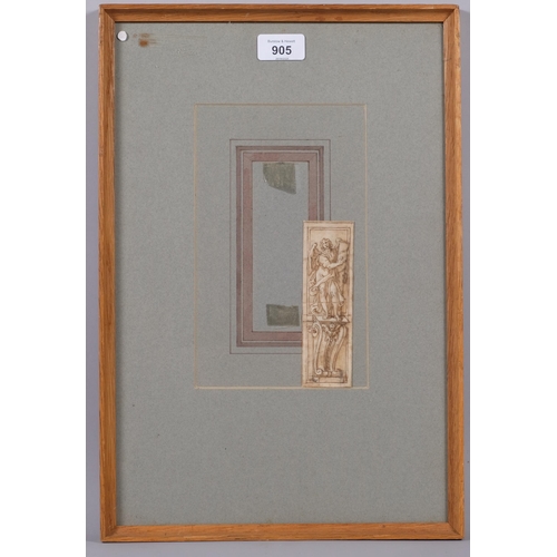 905 - 17th century Italian Old Master Classical drawing, ink/wash on paper, 13.5cm x 4cm, framed, provenan... 