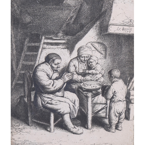 906 - Adriaen van Ostade (1610 - 1685), the Blessing, etching, 15cm x 12.5cm, framed