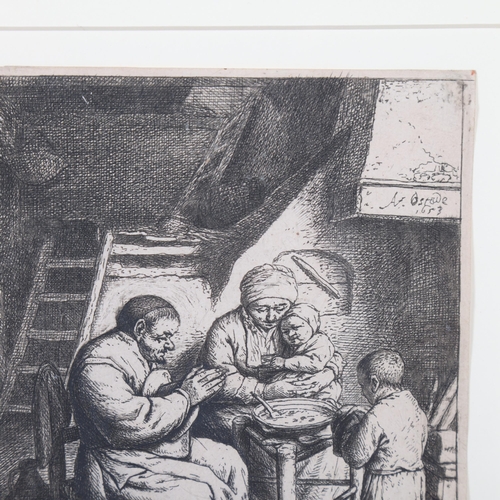 906 - Adriaen van Ostade (1610 - 1685), the Blessing, etching, 15cm x 12.5cm, framed