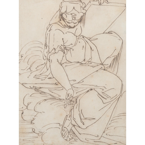 907 - Attributed to Luca Cambiaso (1527 - 1585), Classical figure, pen and ink on paper, 28.5cm x 22cm, fr... 