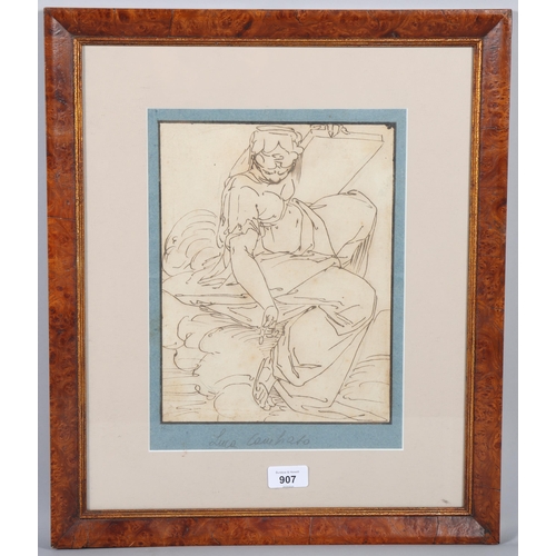 907 - Attributed to Luca Cambiaso (1527 - 1585), Classical figure, pen and ink on paper, 28.5cm x 22cm, fr... 