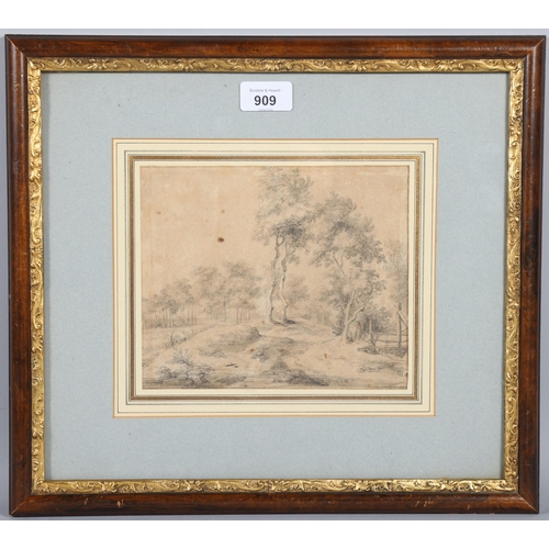 909 - Jan Wijnants (1632 - 1684), tree study, black chalk and wash, 16.5cm x 19.5cm, framed, provenance: C... 