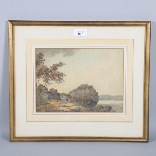 910 - Paul Sandby (circa 1730 - 1809), 2 figures in landscape, watercolour, 19cm x 26.5cm, framed