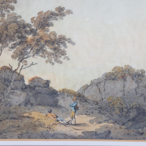 910 - Paul Sandby (circa 1730 - 1809), 2 figures in landscape, watercolour, 19cm x 26.5cm, framed