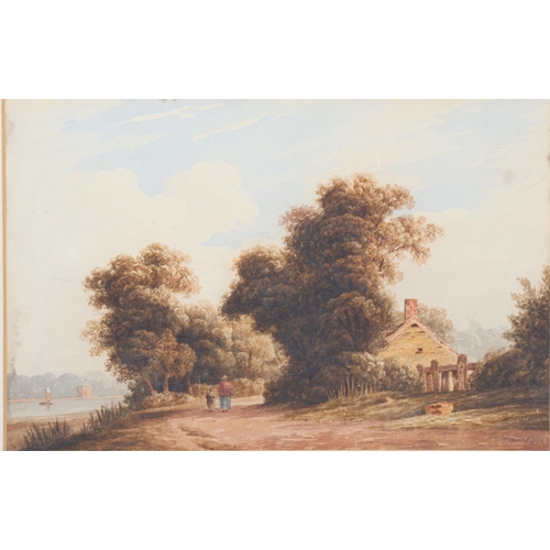 911 - John Varley (1778 - 1842), the Thames at Kew, watercolour, 15.5cm x 23.5cm, framed