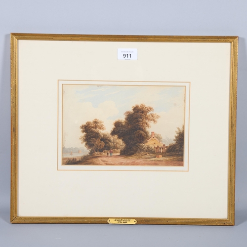 911 - John Varley (1778 - 1842), the Thames at Kew, watercolour, 15.5cm x 23.5cm, framed