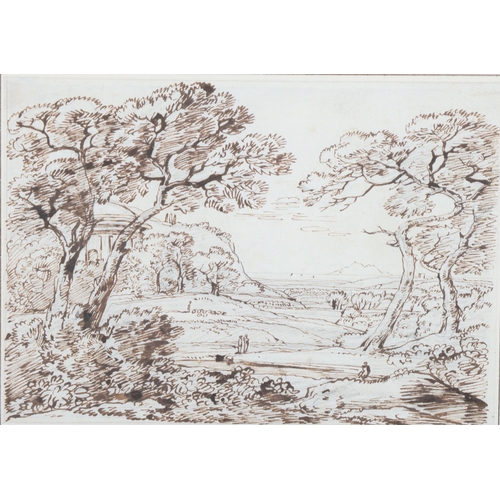 912 - Franz Kobell (German, 1749 - 1842), Italianate landscape, pen and ink on paper, 18cm x 26cm, framed,... 