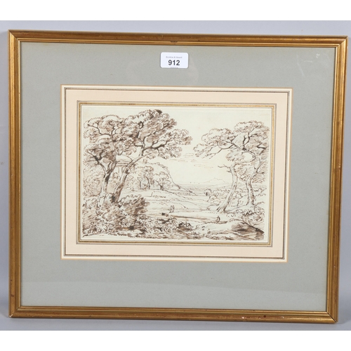 912 - Franz Kobell (German, 1749 - 1842), Italianate landscape, pen and ink on paper, 18cm x 26cm, framed,... 