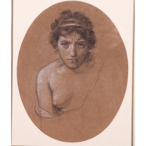 915 - Sir Edward John Poynter PRA RWS (1826 - 1919), study of a draped woman, charcoal/chalk on brown pape... 