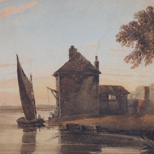 916 - John Varley, boat on an estuary, watercolour, 20cm x 30cm, framed