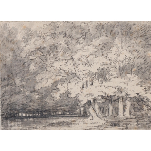 917 - Dr Thomas Monro (1759 - 1833), woodland scene, ink and wash sketch, 15.5cm x 21.5cm, framed, provena... 