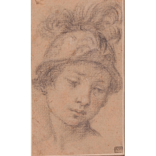 922 - 17th century Italian School, Classical figure wearing a helmet, charcoal/chalk on paper, collector's... 