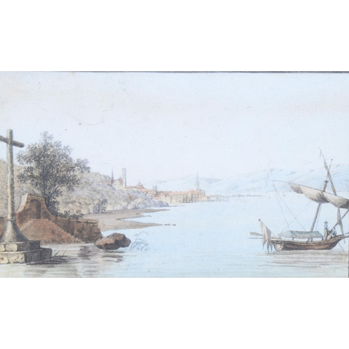 923 - 18th century Italian School, boat on Lake Geneva, watercolour, 8cm x 13cm, framed