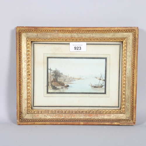 923 - 18th century Italian School, boat on Lake Geneva, watercolour, 8cm x 13cm, framed