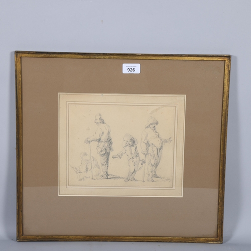 926 - Old Master style group of figures, pencil on paper, 18cm x 23cm, framed