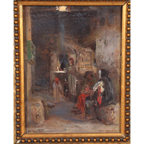 928 - Henri Girardet (1848 - 1917), A Shop in Biskra Algeria, oil on canvas 1879, signed, 18cm x 14.5cm, f... 