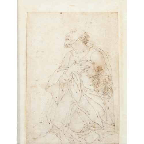 929 - 17th century Continental School, a kneeling saint, ink and wash on paper, 19.5cm x 13.5cm, framed