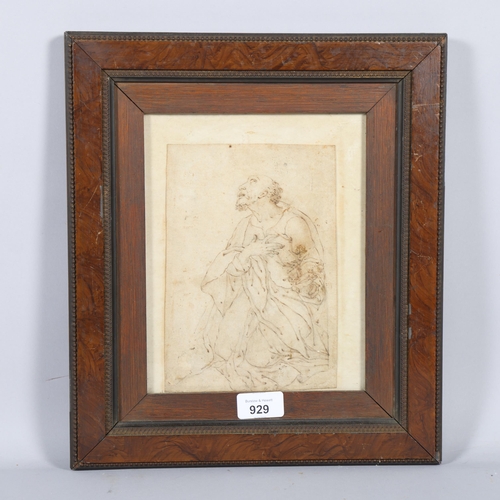 929 - 17th century Continental School, a kneeling saint, ink and wash on paper, 19.5cm x 13.5cm, framed