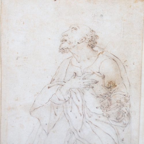 929 - 17th century Continental School, a kneeling saint, ink and wash on paper, 19.5cm x 13.5cm, framed