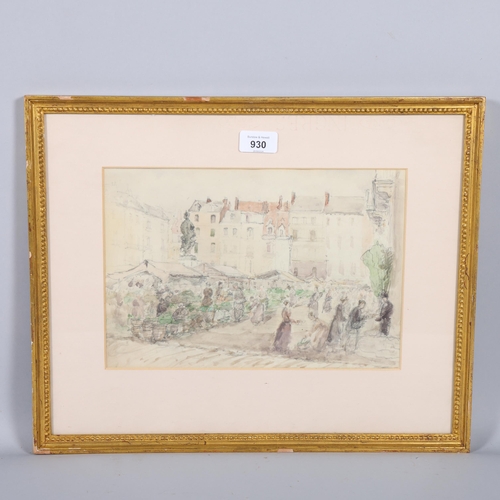 930 - Eugene Bejot (1867 - 1931), market scene, pencil/watercolour, 21cm x 31cm, framed, provenance: Faerb... 