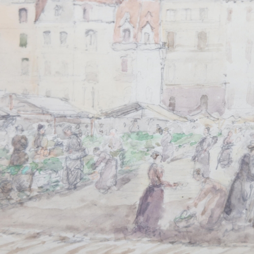 930 - Eugene Bejot (1867 - 1931), market scene, pencil/watercolour, 21cm x 31cm, framed, provenance: Faerb... 