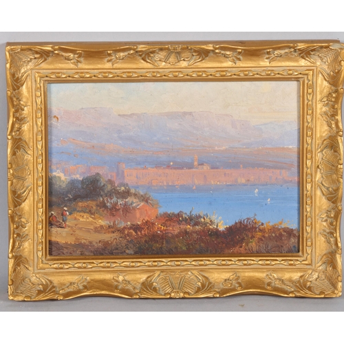 932 - 19th century Continental landscape, oil on board, indistinctly signed, 11.5cm x 16.5cm, framed