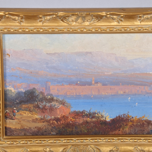 932 - 19th century Continental landscape, oil on board, indistinctly signed, 11.5cm x 16.5cm, framed